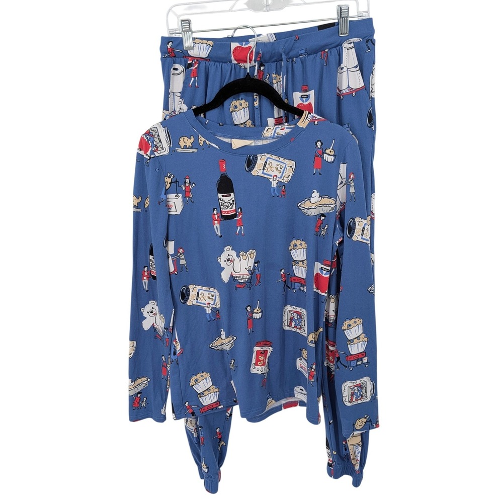 Munki Munki Pajama Set Women Small Blue Costco Whimsical Long Sleeve Joggers
